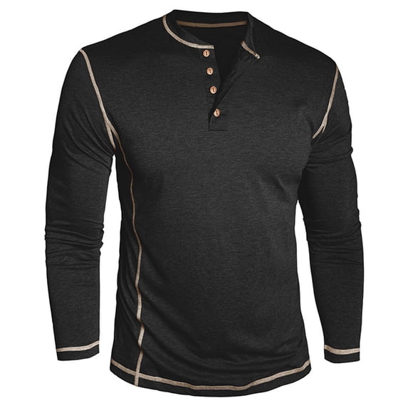 HUJlwoi Henley Shirts for Men Lightheight Color Block Long Sleeve Button T Shirt Regular Fit Casual Stretch Top Trendy Clothes