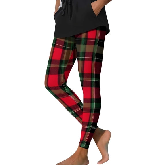 HUJlwoi High Waisted Leggings for Women Plaid Lightweight High Waist Christmas Pants Casual Trendy Athletic Running Tights
