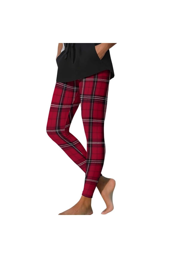 High Waisted Leggings for Women Plaid Lightweight High Waist Christmas Pants Casual Trendy Athletic Running Tights