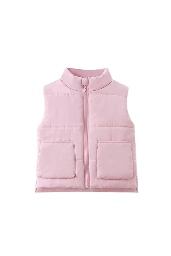 Infant Baby Puffer Vest Sleeveless Stand Collar Down Jacket Comfy Thermal Zip Up Outerwear Coat with Pockets 0-8 Years