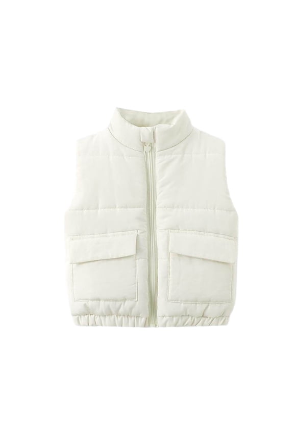 Infant Baby Puffer Vest Sleeveless Stand Collar Down Jacket Comfy Thermal Zip Up Outerwear Coat with Pockets 0-8 Years