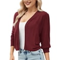 thumbnail image 1 of HUJlwoi Lightweight Cardigans for Women Solid Color Cropped Open Front Chiffon Tops 3/4 Sleeve Soft Comfy Outerwear Coat, 1 of 7