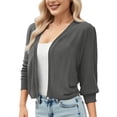 thumbnail image 1 of HUJlwoi Lightweight Cardigans for Women Solid Color Cropped Open Front Chiffon Tops 3/4 Sleeve Soft Comfy Outerwear Coat, 1 of 7