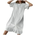 thumbnail image 1 of HUJlwoi Long Nightgowns for Women Lapel Doll Collar Nightdress Puff Short Sleeve Ribbed Sleepshirt Ladies Babydoll Nightie, 1 of 5