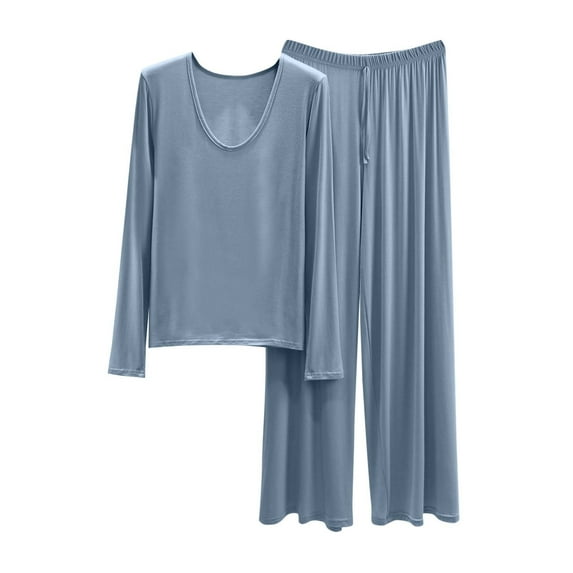 HUJlwoi Long Sleeve Lounge Sets for Women Long Pants Modal Pjs Sets Fall Pajama Sets Loose Fit Solid Color Two Piece Sleepwear Matching Clothing