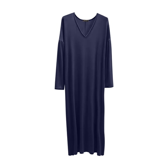 HUJlwoi Long Sleeve Nightgowns for Women V Neck Full Length Sleepwear Long Sleepdress Basic Comfy Nightshirts Pajama Dress