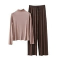 thumbnail image 1 of HUJlwoi Long Sleeve Pajama Set for Women Modal Solid Color Pjs Sleepwear Casual Fall Lounge Shirts and Pants Nightwear Basic Mock Neck loungewear, 1 of 3