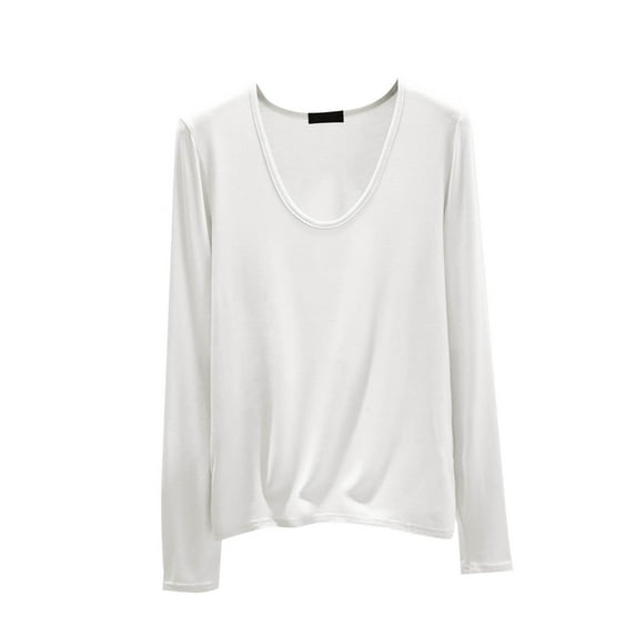 HUJlwoi Long Sleeve Tops for Women Casual Fashion Scoop Neck Loose Blouse Solid Color Basic Trendy Fall Shirts Outfits