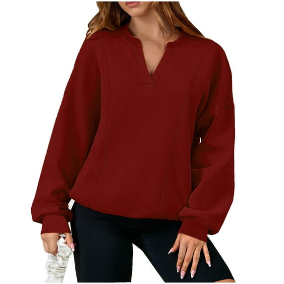 HUJlwoi Long Sleeve Tops for Women Lightweight Solid Color V Neck Pullover Loose Trendy Fall Sweatshirt Winter Clothes