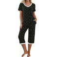 thumbnail image 1 of HUJlwoi Lounge Sets for Women Trendy Graphic Short Sleeve Pjs Sleepwear Pocket Casual Pajama Suit 2 Piece Shirts and Capri Pants Loungewear, 1 of 7