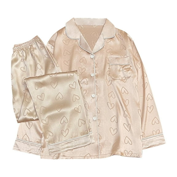 HUJlwoi Loungewear Sets Women Printed Pajama Sets Long Sleeve Pj Sets with Long Bottom Button down Pocket Sleepwear Nightwear