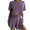 thumbnail image 1 of HUJlwoi Loungewear Sets for Women Ribbed 2 Piece Short Sleeve Tops and Shorts Sleepwear Pj Sets Crop Solid Color Summer Lightweight Pajama Sets, 1 of 5