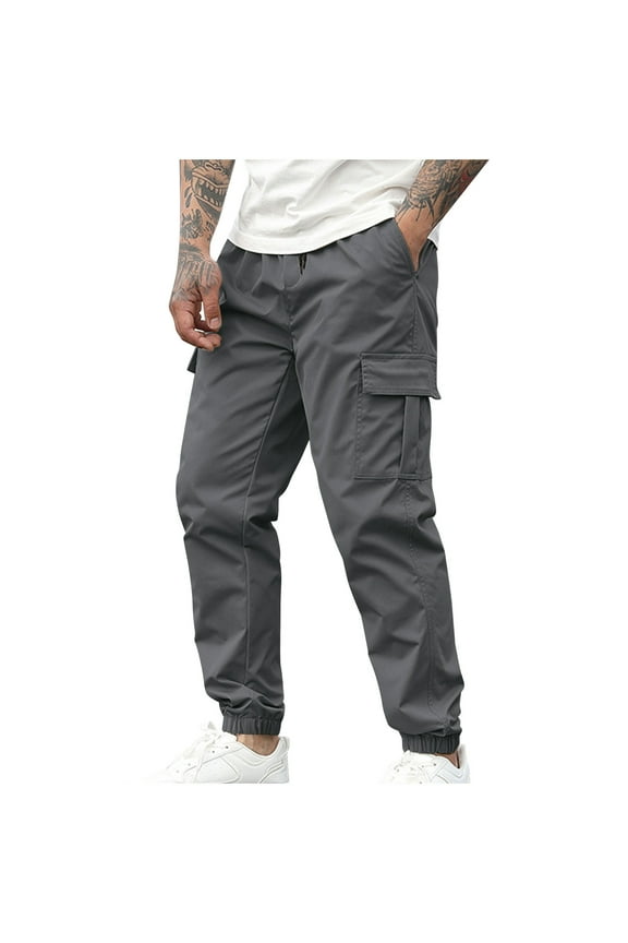 Men's Cargo Pants Comfy Trendy Elastic Waist Cinch Bottom Trousers Slim Fit Casual Hiking Work Pants with Pockets