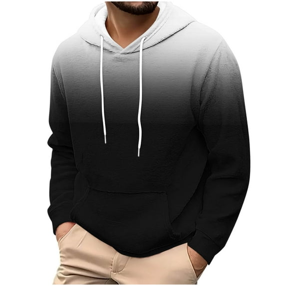 HUJlwoi Men's Fashion Hoodies Flannel Gradient Long Sleeve Drawstring Hoodie Pullover Tops Casaul Sweatshirts with Pocket