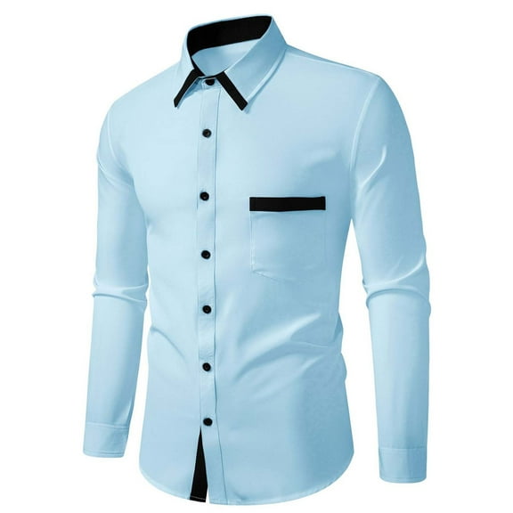 HUJlwoi Mens Dress Shirts Long Sleeve Color Block Stretch Tops Button Down Shirt Regular Fit Casual Business Formal Shirt