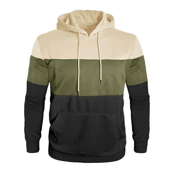 HUJlwoi Mens Hoodies Pullover Trendy Color Block Long Sleeve Thermal Sweatshirt with Pocket Fall Fashion Clothes Warm Winter Outfit