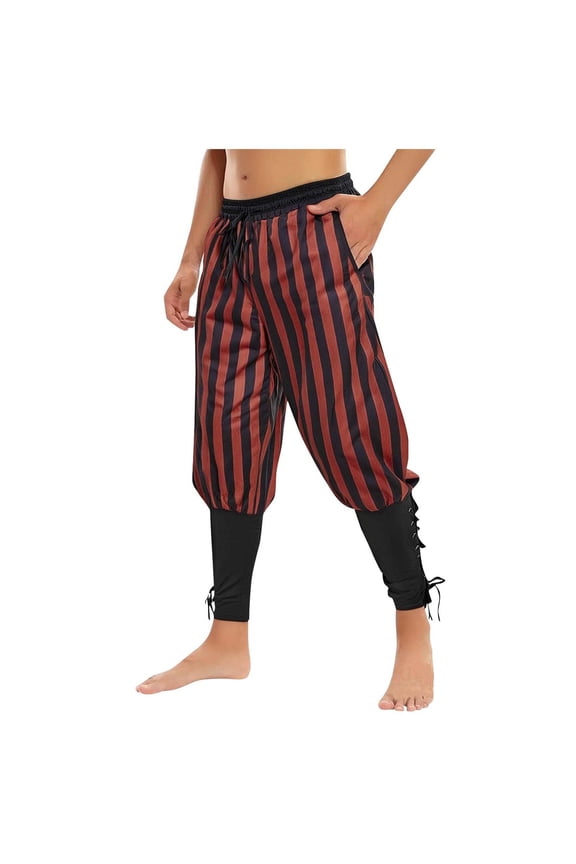 Mens Pants Renaissance Trendy Striped Patchwork Pants Comfy Ankle Banded Trousers with Pockets for Party M-XXXL