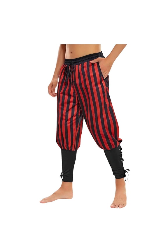 Mens Pants Renaissance Trendy Striped Patchwork Pants Comfy Ankle Banded Trousers with Pockets for Party M-XXXL