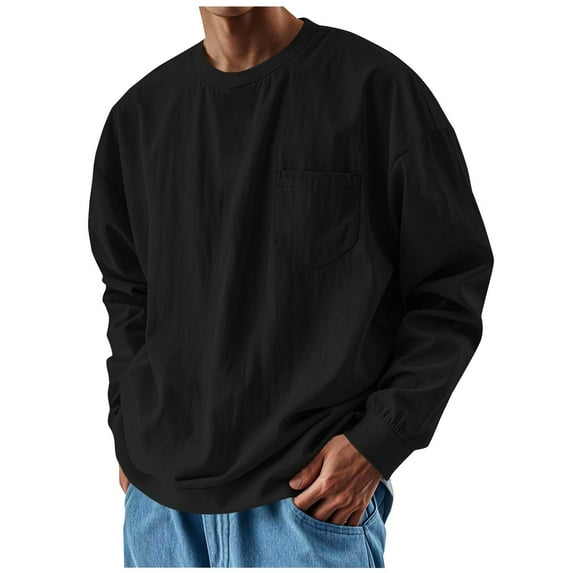 HUJlwoi Mens Shirts Lightheight Crew Neck Long Sleeve Shirt for Outdoor Workout Tops Casual Trendy Outfit with Pocket