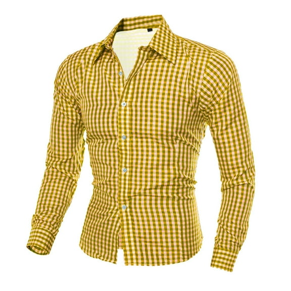 HUJlwoi Mens Shirts Lightheight Plaid Long Sleeve Button down Shirt Casual Trendy Lapel Regular Fit Formal Business Shirts