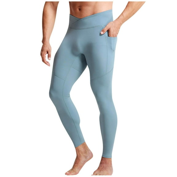 HUJlwoi Mens Yoga Pants Lightweight Athletic Sports Base Layer Pants with Pocket Running Tights Workout Gym Leggings
