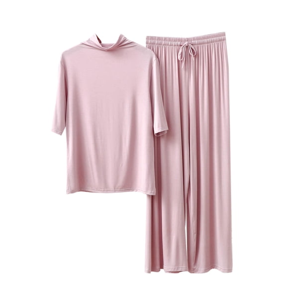 HUJlwoi Modal Lounge Sets for Women Mock Neck Sleepwear Sets Short Sleeve Pajama Sets with Long Pants Cozy Spring Summer Pj Sets