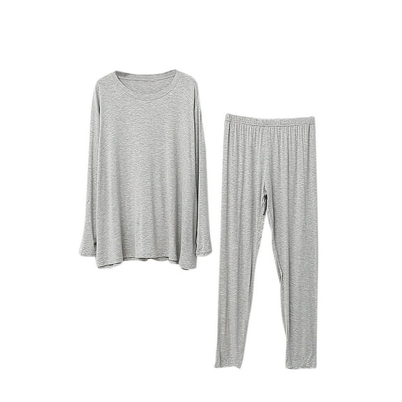 HUJlwoi Modal Pajama Sets Women Solid Color 2 Piece Pj Sets Long Sleeve Sleepwear and Long Pants Simple Fall Crew Neck Loungewear