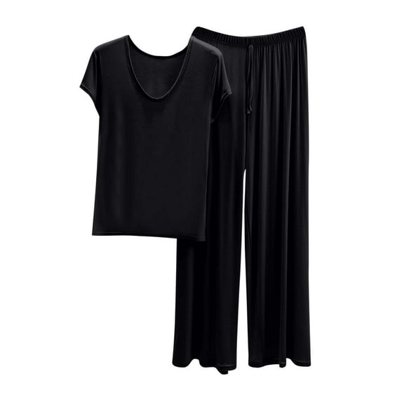 HUJlwoi Modal Pajama Sets Women Solid Color Classic Pjs Sets 2 Piece Sleepwear Outfits Simple V-Neck Short Sleeve Loungewear