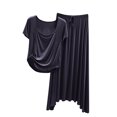 thumbnail image 1 of HUJlwoi Modal Pajama Sets for Women Short Sleeve Scoop Neck Top and Long Skirt 2 Piece Loungewear Solid Color Loose Fit Pj Sets, 1 of 4
