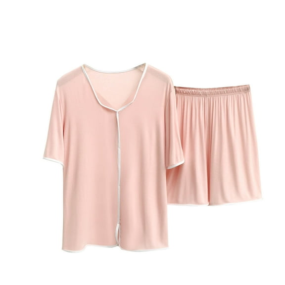 HUJlwoi Modal Pajama Sets for Women Short Sleeve Shirts and Shorts 2 Piece Sleepwear Outfits V-Neck Solid Color Lounge Pj Sets