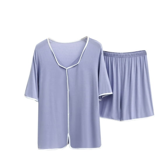 HUJlwoi Modal Pajama Sets for Women Short Sleeve Shirts and Shorts 2 Piece Sleepwear Outfits V-Neck Solid Color Lounge Pj Sets