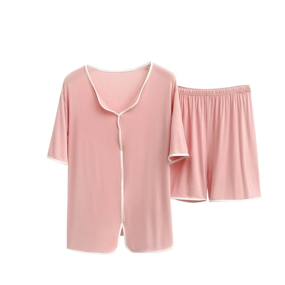 HUJlwoi Modal Pajama Sets for Women Short Sleeve Shirts and Shorts 2 Piece Sleepwear Outfits V-Neck Solid Color Lounge Pj Sets