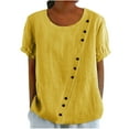 thumbnail image 1 of HUJlwoi Oversized Tshirts for Women Cotton and Linen off Shoulder Tops 3/4 Sleeve Crew Neck Side Slit Blouses Cute Casual Clothes, 1 of 6