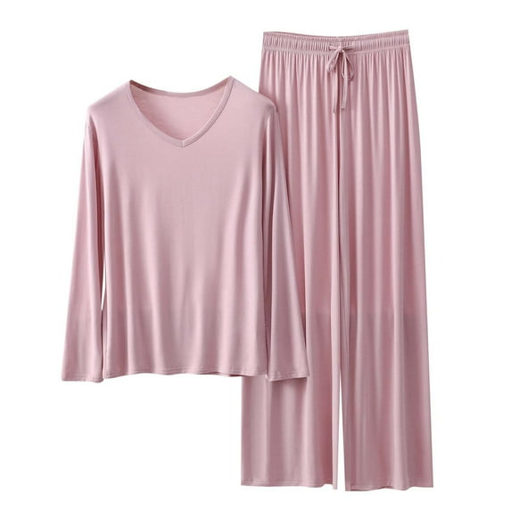 HUJlwoi Pajama Sets for Women 2 Piece Modal Long Sleeve Crew Neck Basic Sleepwear Simple Comfy Solid Color Lounge Shirts with Pants