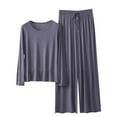 thumbnail image 1 of HUJlwoi Pajama Sets for Women 2 Piece Modal Long Sleeve Crew Neck Basic Sleepwear Simple Comfy Solid Color Lounge Shirts with Pants, 1 of 3