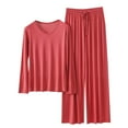thumbnail image 1 of HUJlwoi Pajama Sets for Women 2 Piece Modal Long Sleeve Crew Neck Basic Sleepwear Simple Comfy Solid Color Lounge Shirts with Pants, 1 of 3