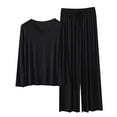 thumbnail image 1 of HUJlwoi Pajama Sets for Women 2 Piece Modal Long Sleeve Crew Neck Basic Sleepwear Simple Comfy Solid Color Lounge Shirts with Pants, 1 of 3