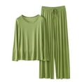 thumbnail image 1 of HUJlwoi Pajama Sets for Women 2 Piece Modal Long Sleeve Crew Neck Basic Sleepwear Simple Comfy Solid Color Lounge Shirts with Pants, 1 of 3