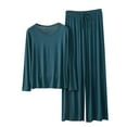 thumbnail image 1 of HUJlwoi Pajama Sets for Women 2 Piece Modal Long Sleeve Crew Neck Basic Sleepwear Simple Comfy Solid Color Lounge Shirts with Pants, 1 of 3