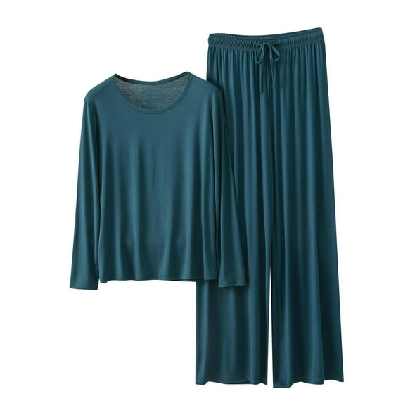 HUJlwoi Pajama Sets for Women 2 Piece Modal Long Sleeve Crew Neck Basic Sleepwear Simple Comfy Solid Color Lounge Shirts with Pants
