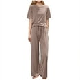 thumbnail image 1 of HUJlwoi Pajama Sets for Women 2 Piece Oversized Solid Color Lounge Shirts and Pants Basic Cozy Short Sleeve Crew Neck Sleepwear 2025, 1 of 5