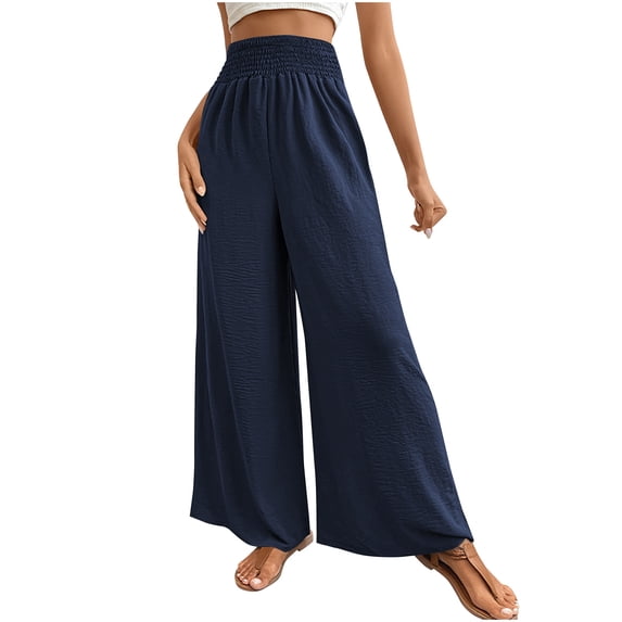 HUJlwoi Palazzo Pants for Women Lightweight High Waist Loose Wide Leg Trousers Casual Trendy Beach Travel Clothes Comfy Pants