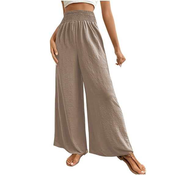 HUJlwoi Palazzo Pants for Women Lightweight High Waist Loose Wide Leg Trousers Casual Trendy Beach Travel Clothes Comfy Pants