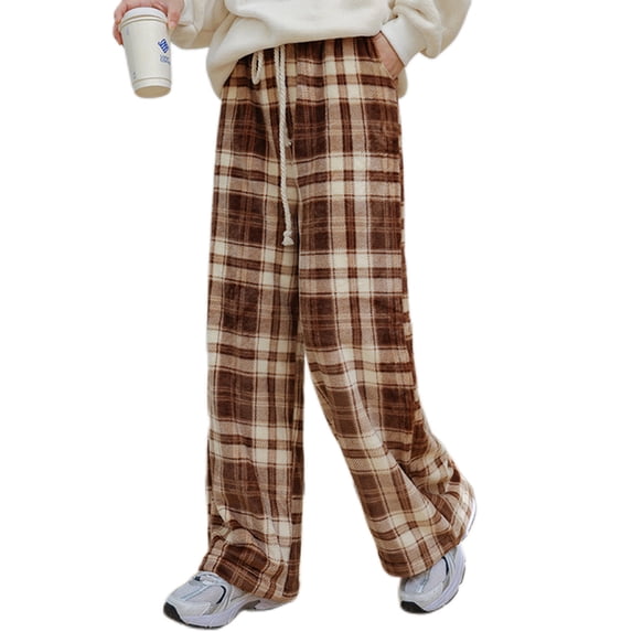 HUJlwoi Plaid Pajama Pants for Women Lightweight Loose Wide Leg Pj Bottoms with Pockets Warm Comfy Winter Loungewear M-Xl