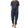 thumbnail image 1 of HUJlwoi Plus Size Lounge Sets for Women Short Sleeve Crew Neck Pajamas Set Solid Color 2 Piece Wide Leg Pants Sleepwear Pjs Sets Outfits L-4XL, 1 of 6