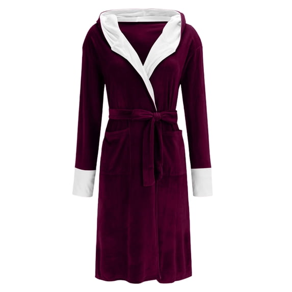 HUJlwoi Plus Size Robes for Women Thermal Long Sleeve Bathrobe Hooded Fleece Lined Bath Robe Lounge Soft Sleepwear with Pockets