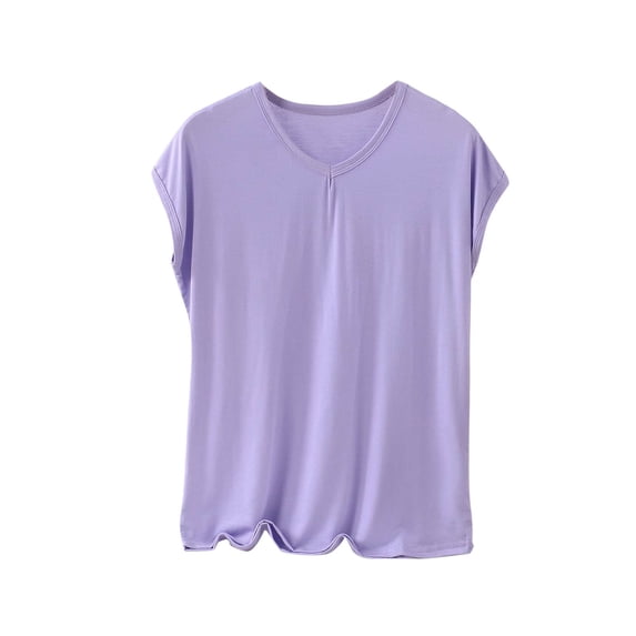 HUJlwoi Plus Size Sleep T-Shirts for Womens Solid Color Short Sleeve Loose Casual Pajama Tops V Neck Basic Tees Blouses
