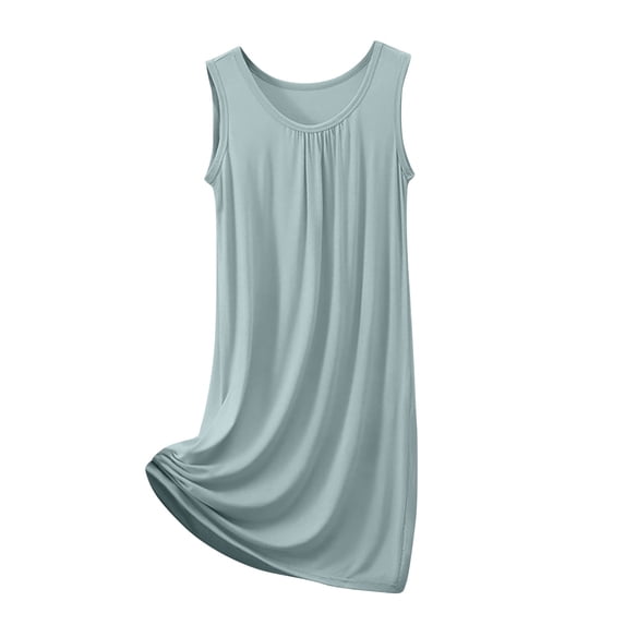 HUJlwoi Plus Size Sleepshirts Modal Sleeveless Basic Nightgown Pleated Long Sleepdress Loose Fit Crew Neck Plain Night Dress