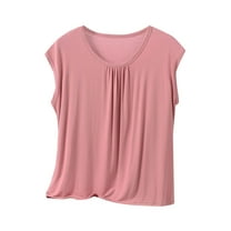 HUJlwoi Plus Size Tops for Women Pleated Casual Sleepwear Sleeveless Loose Fit Pajama Shirts Crew Neck Solid Color Modal Lounge Clothes