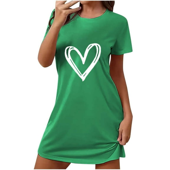 HUJlwoi Printed Nightgown Women Valentine's Day Heart Graphic Sleepshirt Short Sleeve Loose Nightshirt Crew Neck Basic Nightie